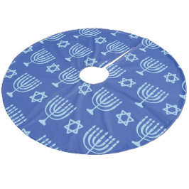Menorah & Star von David Dark Blue Hanukkah Fleece Weihnachtsbaumdecke