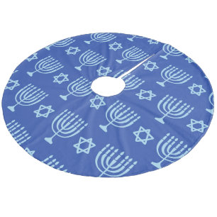 Menorah & Star von David Dark Blue Hanukkah Fleece Weihnachtsbaumdecke