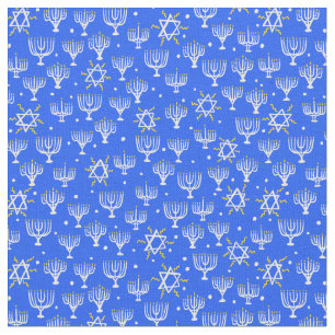 Menorah Star von David Hanukkah Muster Blau Weiß Stoff