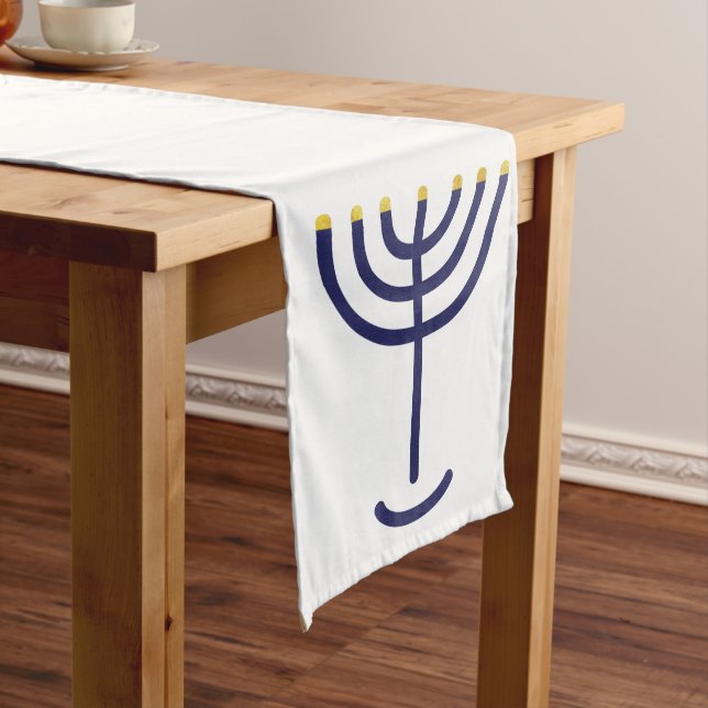 Menorah Table Runner White Navy Großer Tischläufer (Beispiel)