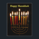 Menorah und Candles Hanukkah Lights Postkarte<br><div class="desc">Happy Hanukkah zu einem und allen. Verteilen Sie mit dieser Postkarte die Freude an den Urlaubserlebnissen. Die beleuchtete Menorah leuchtet, während die Kerzen für 8 Nächte beleuchtet werden. Wir zünden jede Nacht eine Kerze an und feiern das Wunder der 8 Nächte von Hanukkah. Machen Sie es sich dieses Jahr leicht,...</div>