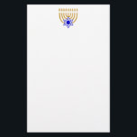Menorah und der Davidsstern Briefpapier<br><div class="desc">Goldmenorah mit blauem Davidsstern An der Mittelunterseite</div>