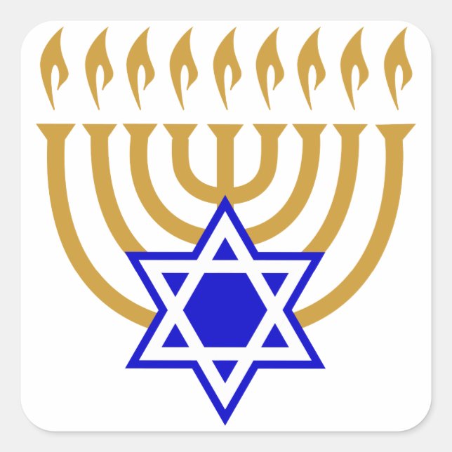 Menorah und der Star von David Quadratischer Aufkleber (Vorderseite)