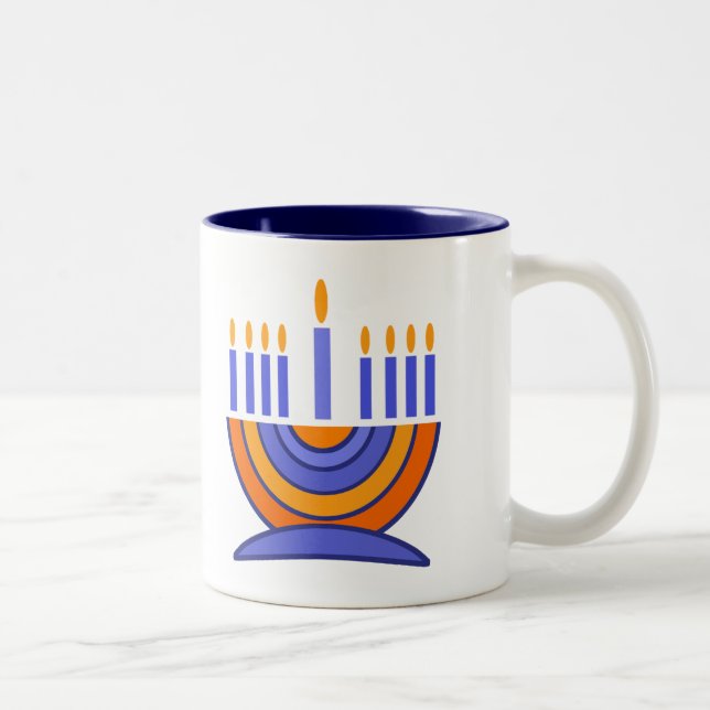 Menorah und Dreidels Hanukkah Gift Zweifarbige Tasse (Rechts)