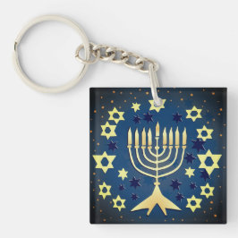 Menorah und Sterne Blau und Grün Schlüsselanhänger