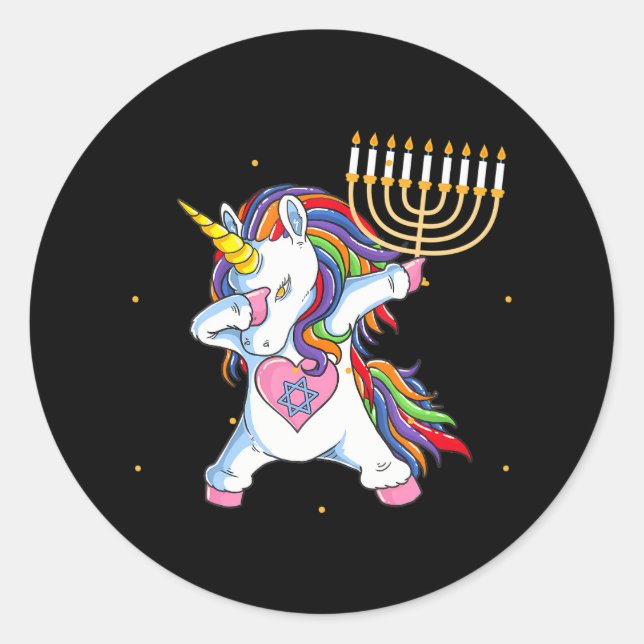 Menorah Unicorn Jewnicorn Hanukkah Pajamas Runder Aufkleber (Vorderseite)