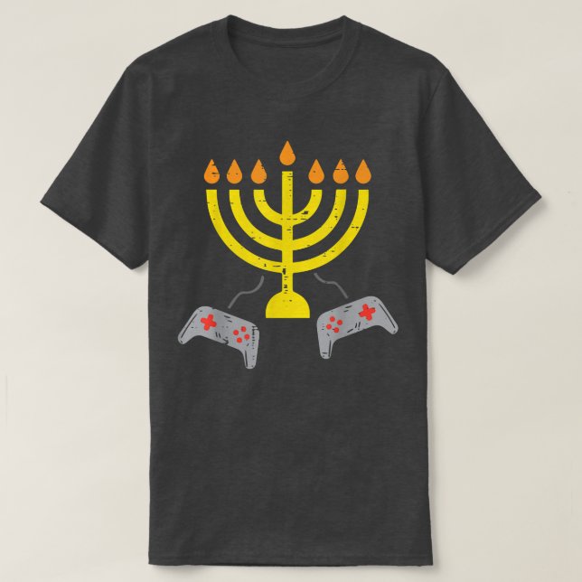 Menorah Video Game Controller Gamer Hanukkah Boys T-Shirt (Design vorne)