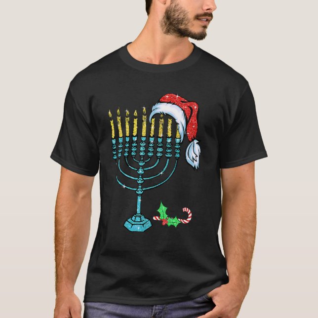 Menorah Weihnachtsmannmütze Chanukah Hanukkah Jewi T-Shirt (Vorderseite)