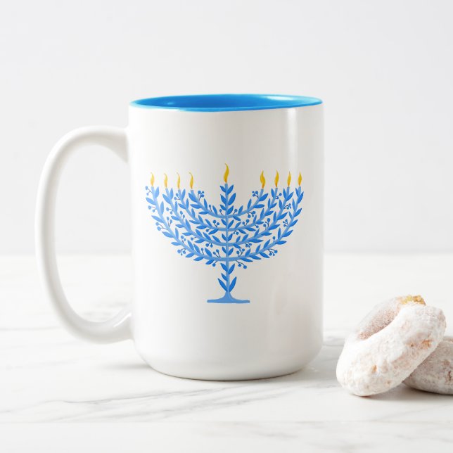 Menorah Zweifarbige Tasse (Mit Donut)