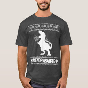 Menorasaurus Dinosaur Ugly Sweater Hanukkah Juwish T-Shirt