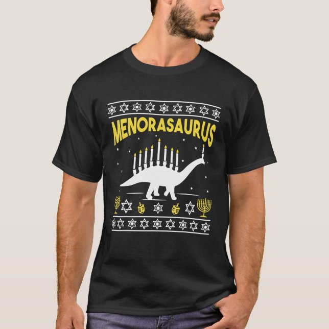 Menorasaurus Hanukkah Dinosaur Geschenke T-Shirt (Vorderseite)