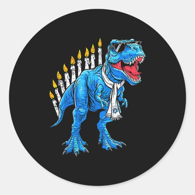 Menorasaurus Hanukkah T Rex Dinosaur Dino Chanukah Runder Aufkleber (Vorderseite)