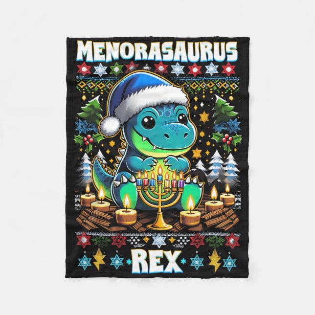Menorasaurus Rex Dino Trex hässlicher Weihnachtspu Fleecedecke (Vorderseite)
