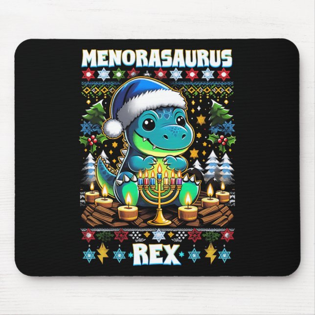 Menorasaurus Rex Dino Trex hässlicher Weihnachtspu Mousepad (Vorne)