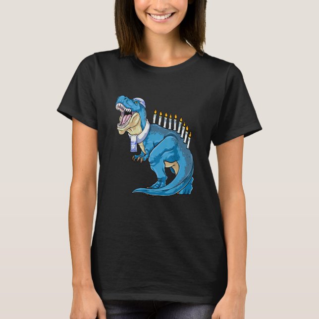 Menorasaurus Rex Dinosaur Happy Hanukkah Pjs Famil T-Shirt (Vorderseite)