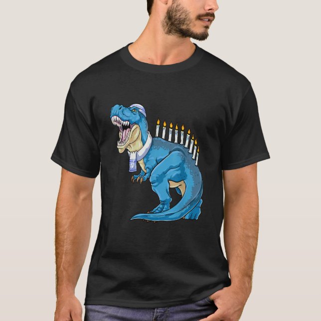 Menorasaurus Rex Dinosaur Happy Hanukkah Pjs Famil T-Shirt (Vorderseite)