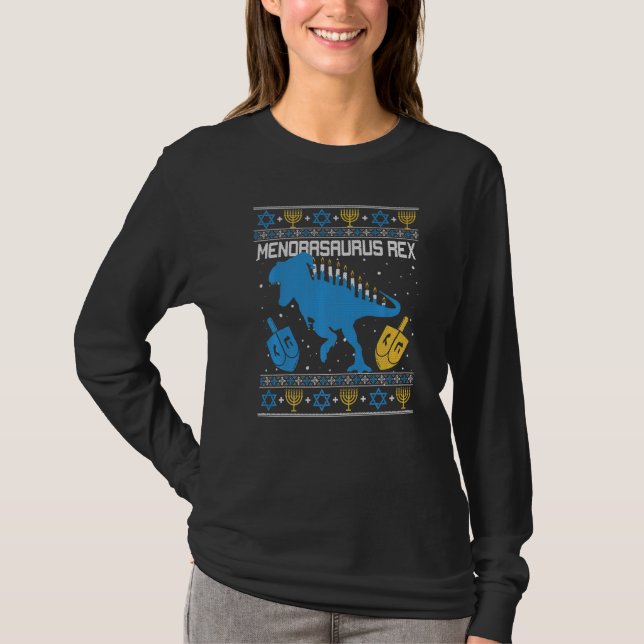 Menorasaurus Rex Dinosaur T Rex Hanukkah Menorah B T-Shirt (Vorderseite)