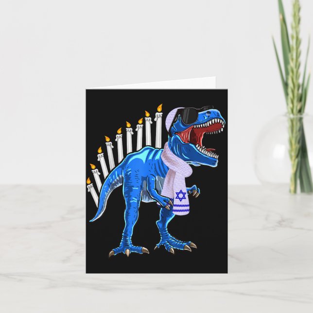 Menorasaurus Rex Shirt T Rex Dinosaur Hanukkah Gif Karte (Vorderseite)