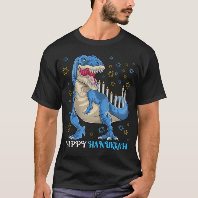 Menorasaurus Rex T Rex Dinosaur Hanukkah T-Shirt (Vorderseite)