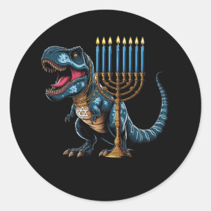 Menorasaurus Rex Trex Dinosaur Hanukkah Menorah Je Runder Aufkleber