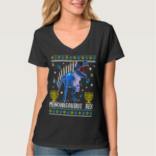 Menorasaurus Rex Trex Menorah Ugly Hanukkah Chanuk T-Shirt
