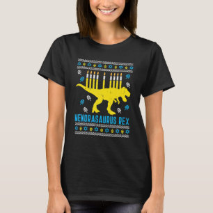 Menorasaurus Rex Trex Menorah Ugly Hanukkah T-Shirt