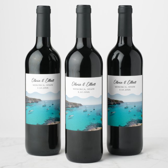 Menorca Gastgeschenk Hochzeit Personalisiert Wine  Weinetikett (Flaschen)