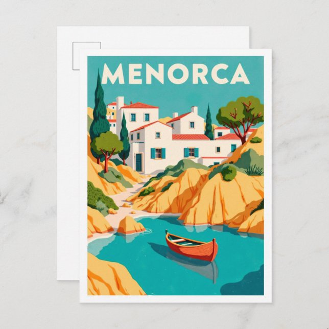 Menorca Spanien Kunst Vintage Illustration Postkarte (Vorne/Hinten)