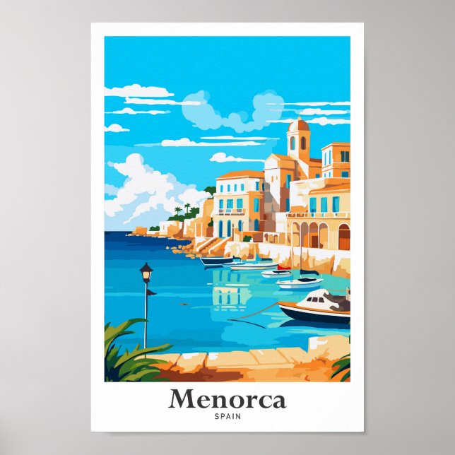 Menorca Spanien Reisen Kunst, Vintage Illustration Poster (Vorne)
