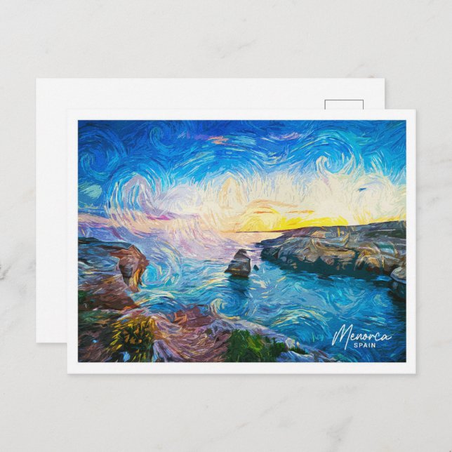 Menorca Spanien Schönes Öl Paint Landschaft Postkarte (Vorne/Hinten)