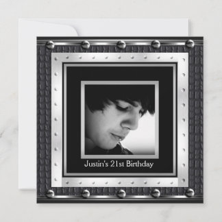 Mens 21. Geburtstag Party Black Metal Leather Einladung