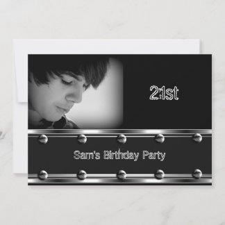 Mens 21. Geburtstag Party Schwarzes Metallaussehen Einladung