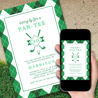 Mens 30. Geburtstag Golf Thema Preppy Green Einladung