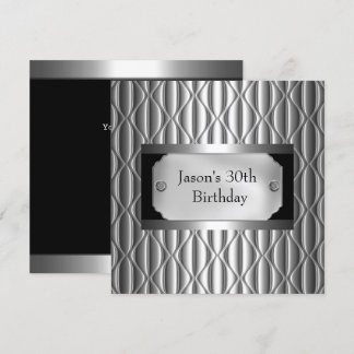 Mens 30th Metal Chrome Schwarz-weiß Style Silver Einladung