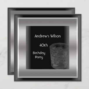 Mens 40. Geburtstag Party Elegant Black Silver Man Einladung