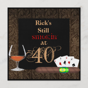 MENS 40. GeburtstagsZigarren, Poker BRANDY INVITAT Einladung