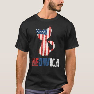 Mens 4. Juli Meowica Cat Patriotic American Fl T-Shirt