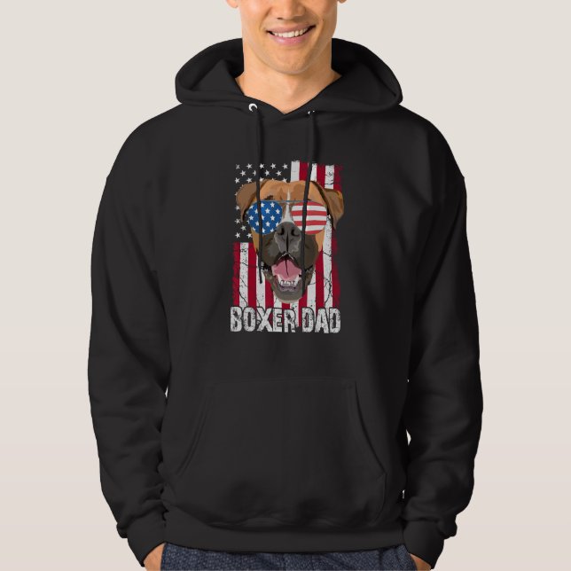 Mens 4th of July Boxer Dog Dad Father Day  USA Fla Hoodie (Vorderseite)