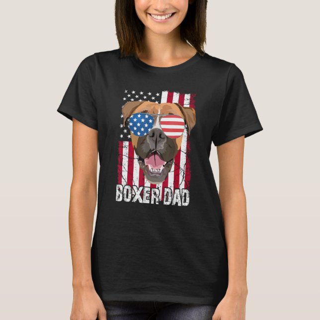 Mens 4th of July Boxer Dog Dad Father Day  USA Fla T-Shirt (Vorderseite)