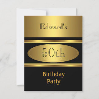 Mens 50. Geburtstagsparty Gold Black Einladung