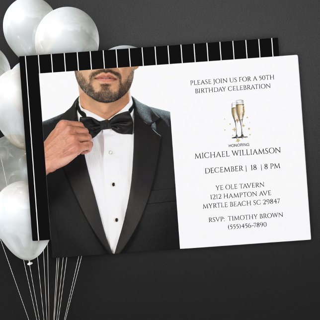 Men's 50th Birthday Black Tuxedo Ball Einladung (Von Creator hochgeladen)