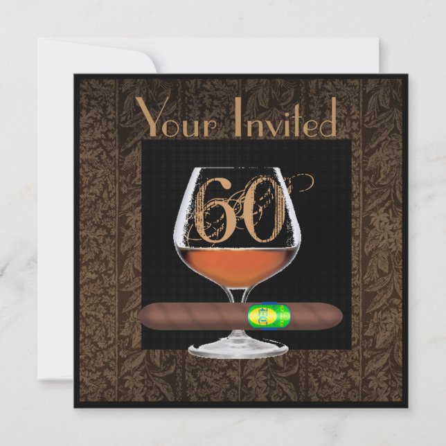 MENS 60. Geburtstagsinvestitionen COGNAC-TEMPLATE Einladung (Vorderseite)