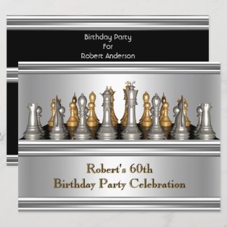Mens 60. Geburtstagsparty Schach Set Metal Einladung