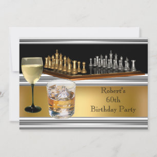 Mens 60. Geburtstagsparty Schach Set Wein Gold Einladung