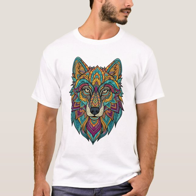 Men's Abstract Wolf Design T-Shirt – Modern Geomet (Vorderseite)