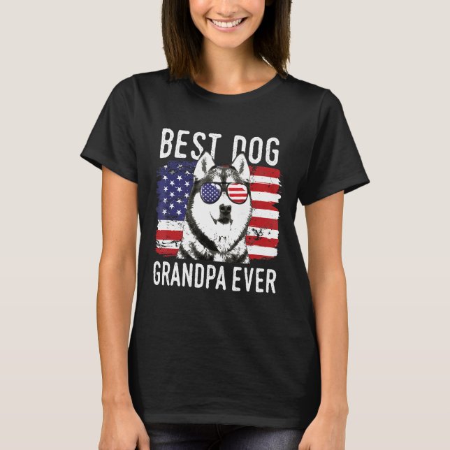 Mens American Flag Best Dog Opa jemals Sibirien T-Shirt (Vorderseite)