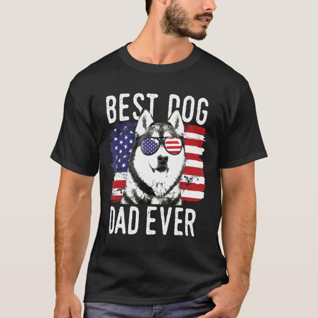 Mens American Flag Best Dog Vater je sibirischen H T-Shirt (Vorderseite)