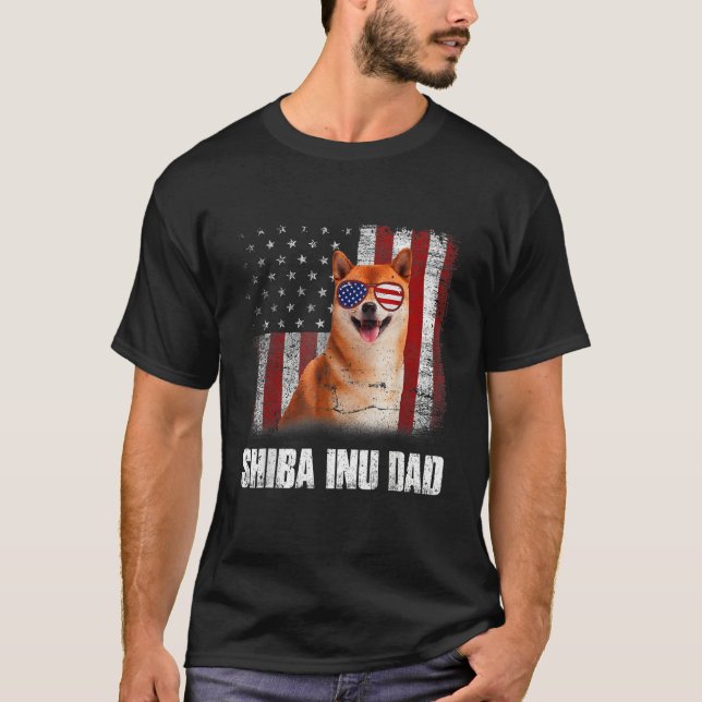 Mens American Flag Best Shiba Inu Dad Ever Dog Dad T-Shirt (Vorderseite)