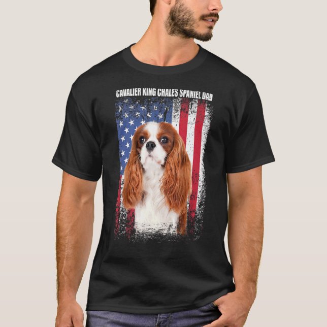 Mens American Flag Cavalier King Chales Spaniel Da T-Shirt (Vorderseite)