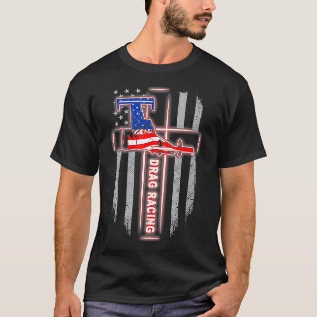Mens American Flag Drag Racing Cross jesus lustig T-Shirt (Vorderseite)